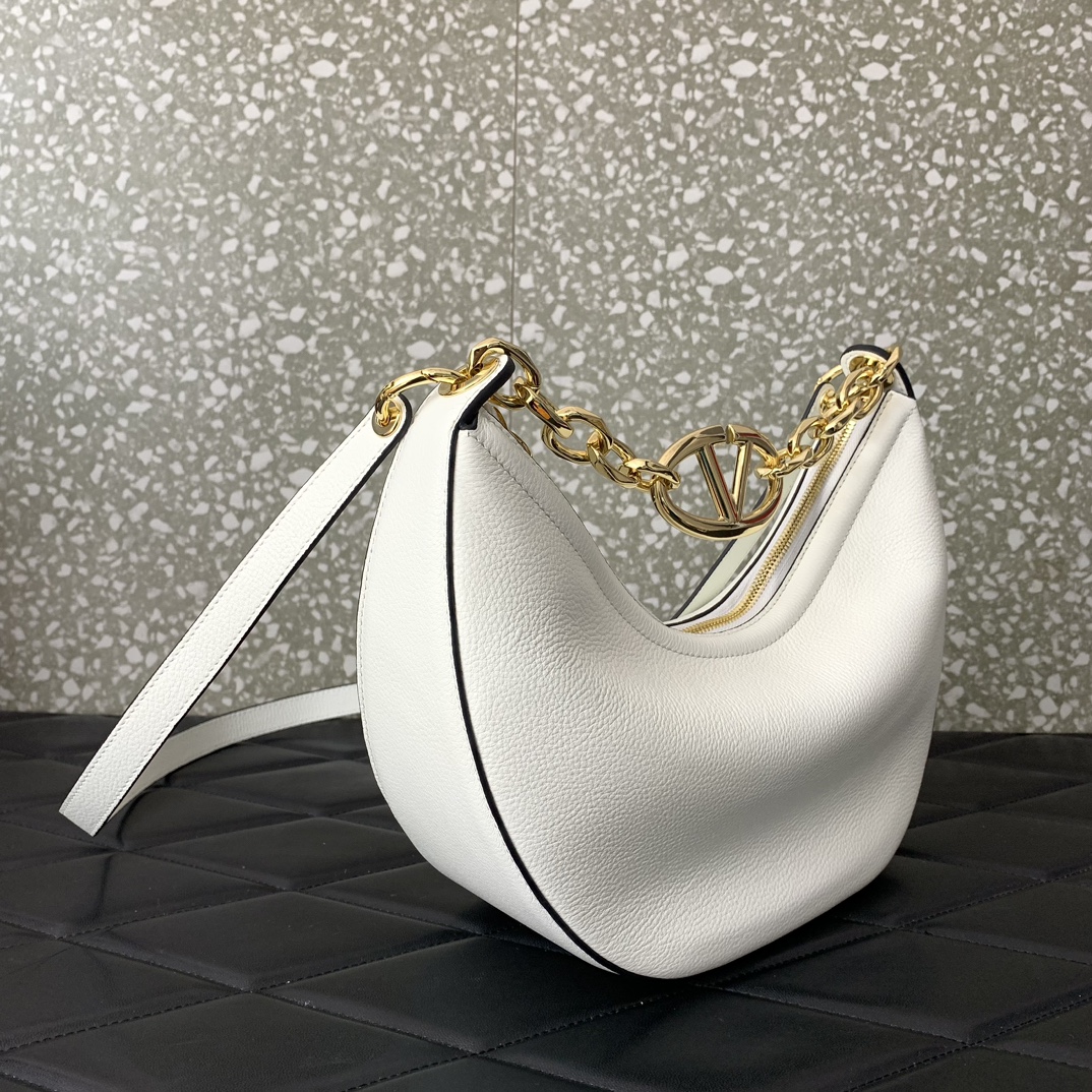 Valentino Garavani VLogo Moon Small Hobo Bag in Ivory Nappa Leather 